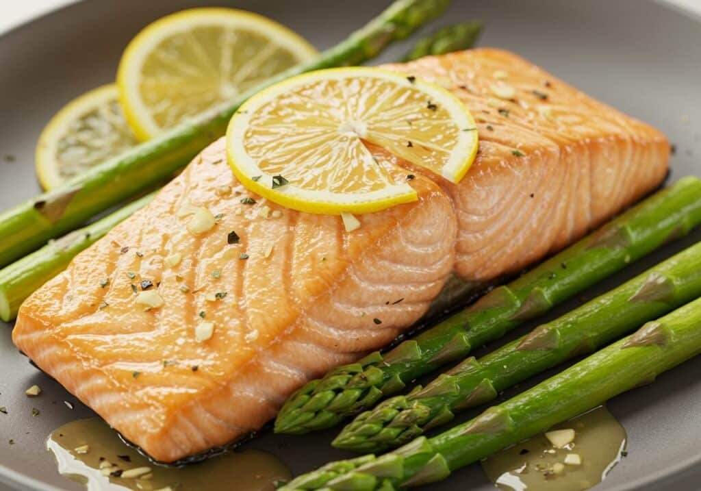 lemon garlic salmon and asparagus healthy dinner
