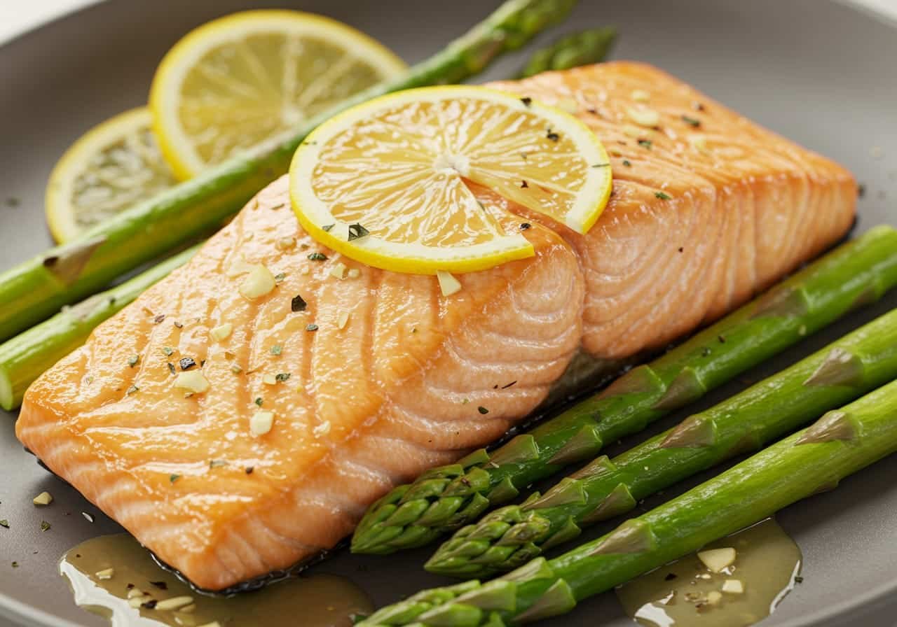 lemon garlic salmon and asparagus healthy dinner
