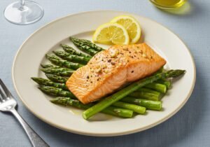 lemon garlic salmon and asparagus healthy dinner